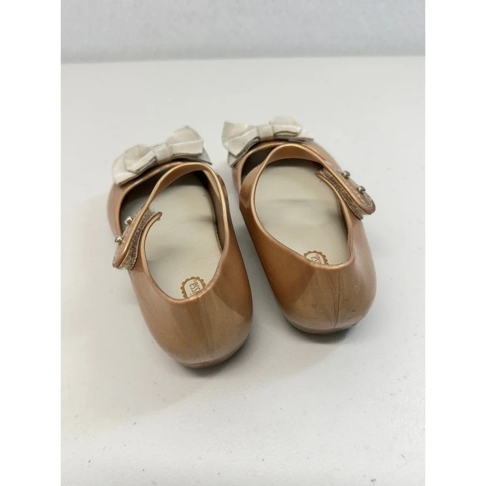 Mini Melissa Kids Rose Gold Bow Mary Jane Peep Toe Shoes Size 10 USA 27 EUR